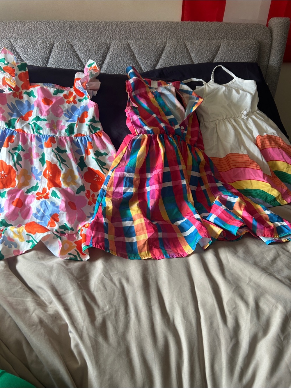 SHEIN Girls Multicolor Plaid & Floral Summer Dress Trio